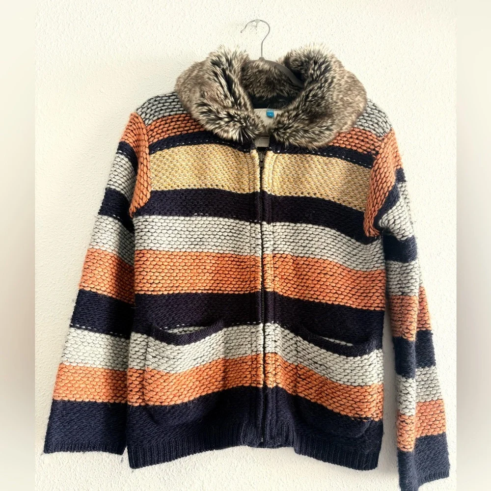 Anthropologie Sparrow‎ Latitudes Wool Blend Faux Fur Neck Zipped Jacket Size S